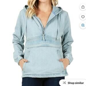 Denim hoodie fits like a